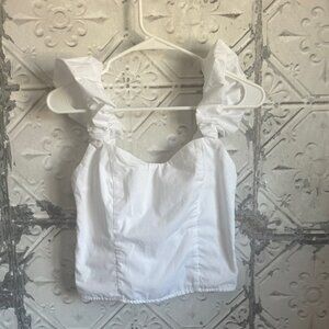 Abercrombie & Fitch White Ruffle Strap crop tank